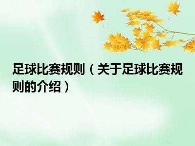 小阜：足球比赛规则的介绍很多人还不知道